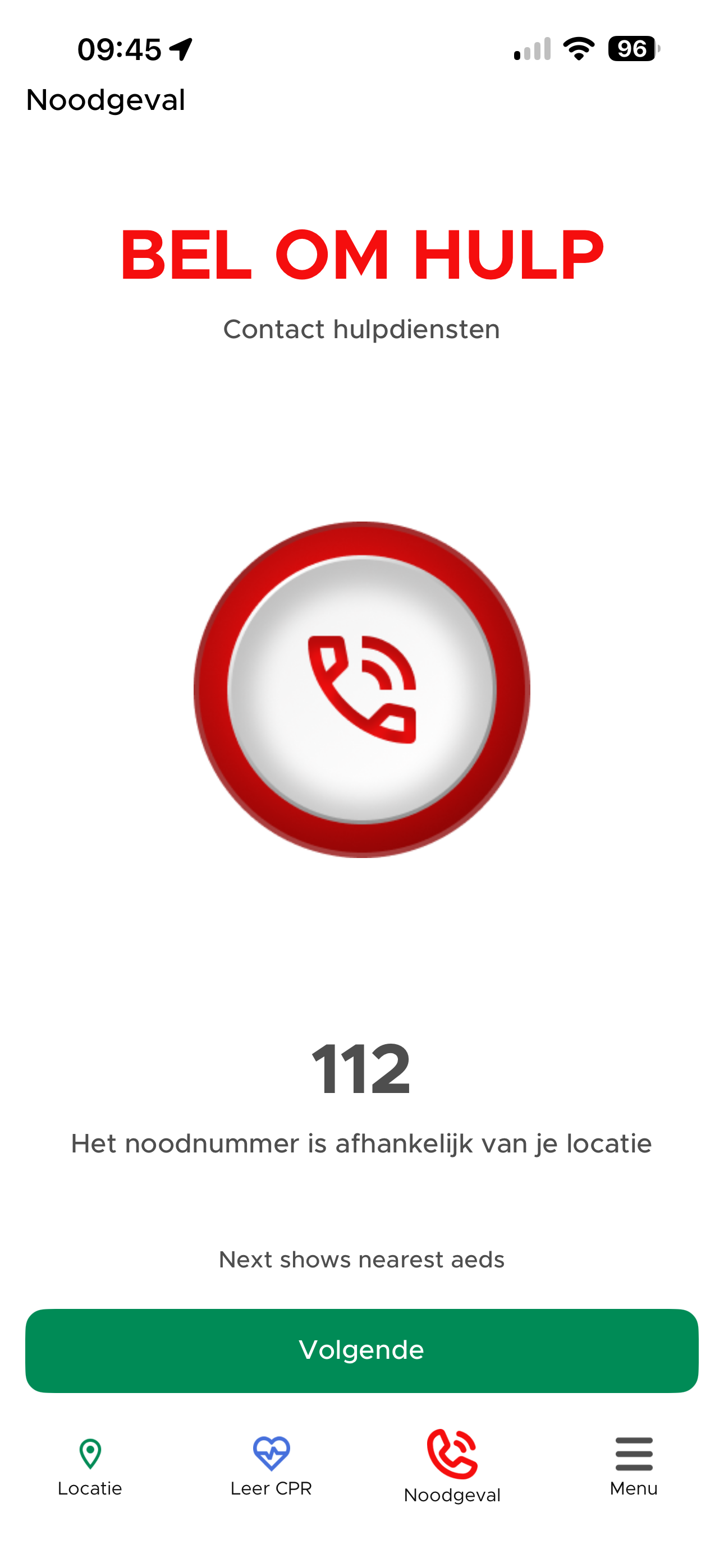 AEDradar emergency services call screen